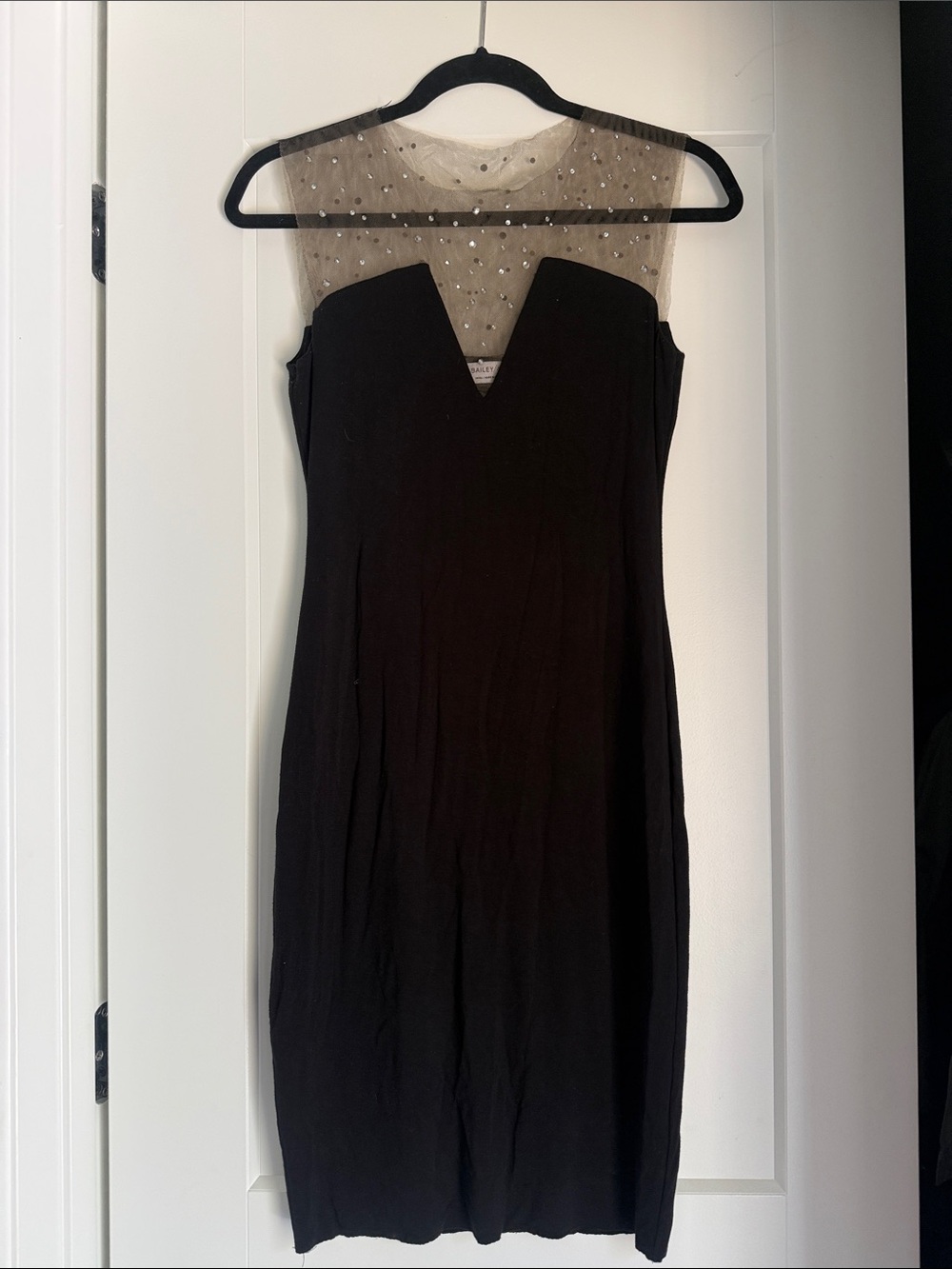 Bailey 44 Black Midi Dress with Sheer Embellished Yoke